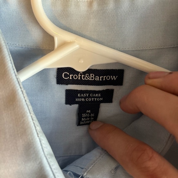 croft barrow Easy Care 100% Cotton Baby Blue Dress Shirt Short Sleeve Sz M 15-16 - Picture 7 of 14